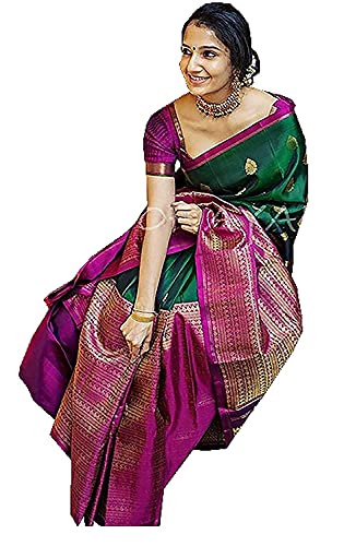 SGF11 Women's Kanjivaram Soft Silk Saree With Blouse Piece (Dark Green) 6.3metres