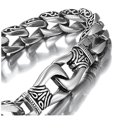 Urban Jewelry Amazing Stainless Steel Men's link Bracelet Silver Black 9 Inch (With Branded Gift Box)