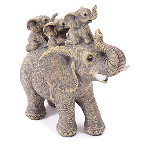 FriyGardcn Cute Elephant Statue Home Décor Good Luck Elephant Carries Three Calves on Its Back Figurines Décor for Shelf Good Gifts for Elephant Lovers Decoration for Living Room, Bedroom, Office…