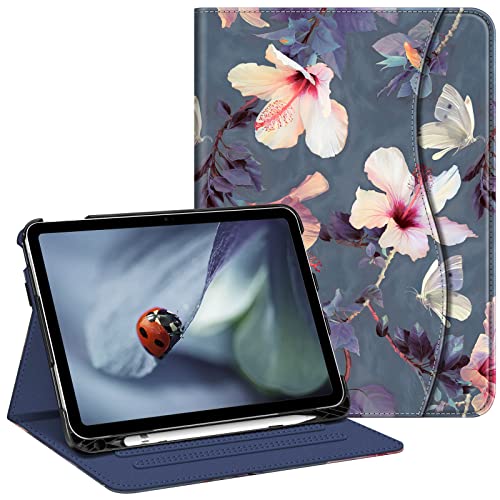 Fintie Case for iPad 10th Generation 10.9 Inch (2022 Model), Multi-Angle Viewing Protective Stand Cover with Pencil Holder & Pocket, Auto Sleep/Wake, Blooming Hibiscus