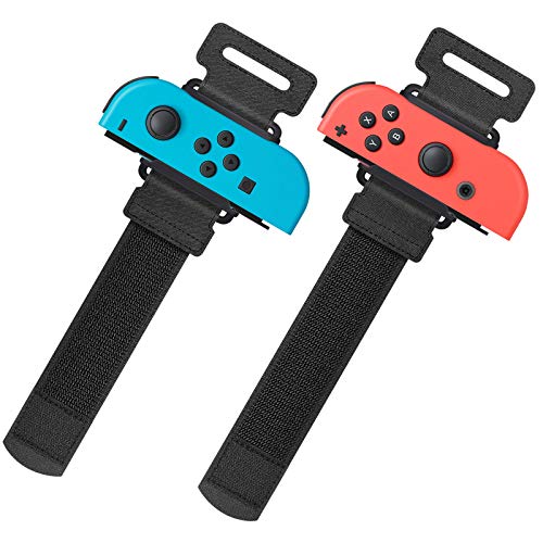 YUANHOT Upgraded Wrist Bands Compatible with Just-Dance 2024 2023 2022 2021, Adjustable Elastic Straps Compatible with Nintendo Switch & Switch OLED Controllers, 2 Pack for Kids and Adults - Black