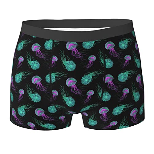 Tjama Jellyfish Glow in Dark Mens Underwear Boxer Briefs Large Soft Breathable Underpants with Elastic Waistband for Men Teens