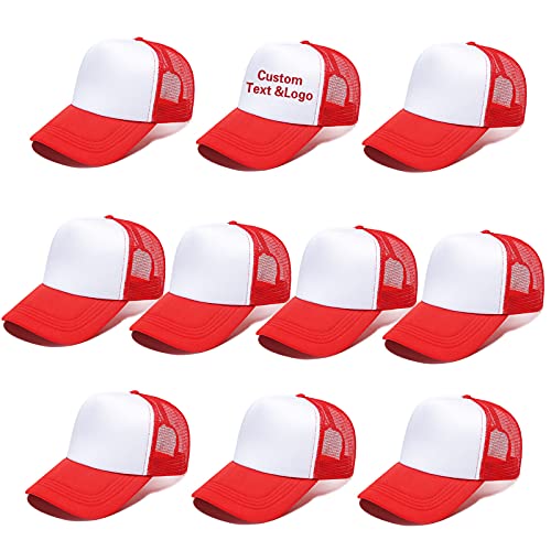 Ultrafun Unisex Sublimation Blank Mesh Baseball Cap Polyester Mesh Trucker Hat (Red White)
