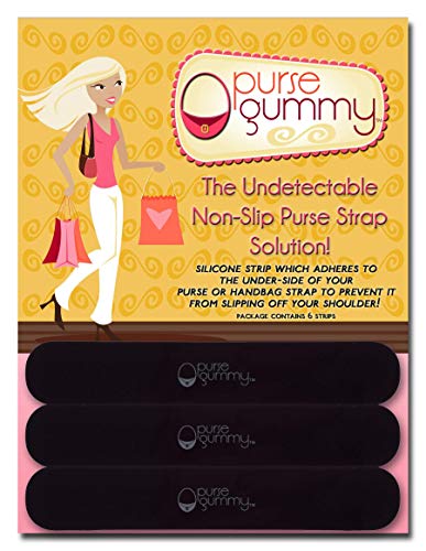 Purse Gummy Stop Strap Slips - Non Slip Grip Strip Pad for Handbag Straps - Shoulder Bag, Tote Bag, Diaper Bag Cushion Accessory - Set of 6 Pieces Black