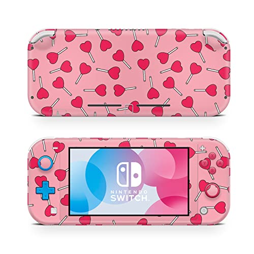 ZOOMHITSKINS Pink Switch Lite Accessories, Compatible for Nintendo Switch Lite Pink Skin, Valentine's Sugar Pink Red Candy Lollipop Love Cute, 3M Vinyl, Durable & Fit, Made in The USA