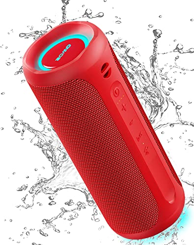 SOWO Portable Bluetooth Speaker, Waterproof Speaker IPX7, 25W Loud Wirelss Speaker with Big Audio and Punchy Bass, Outdoor Bluetooth Speaker for Party, Beach, Travel, Girls Gifts - Red