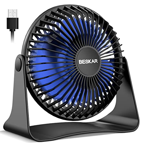 BESKAR USB Small Desk Fan, Portable Fans with 3 Speeds Strong Airflow, Quiet Operation and 360°Rotate, Personal Table Fan for Home,Office, Bedroom - 3.9 ft Cord