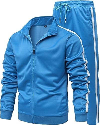 GXAMOY Men's Athletic 2 Pieces Tracksuit Casual Full Zip Jogging Sweat Suit Workout Sports Set Sportswear Light Blue(TZ001) L