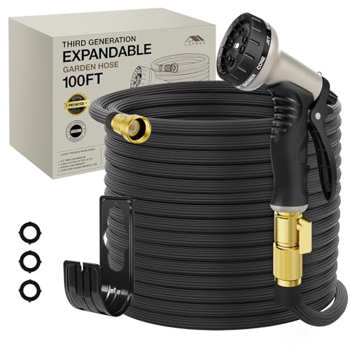 Lefree Garden Hose 100ft, Expandable Garden Hose Leak-Proof with 40 Layers of Innovative Nano Rubber,2024 Version/New Patented, Lightweight, No-Kink Flexible Water Hose (Black)