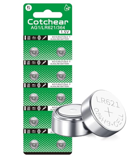 Cotchear 10pcs AG1 Battery LR621 364 Watch Battery 1.55V 364 SR621SW LR621 621 LR60 CX60 Alkaline Button Cell Batteries for Watch Toys Remote