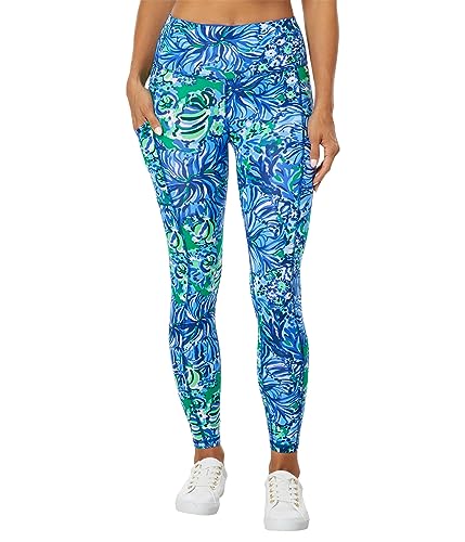 Lilly Pulitzer Weekender High Rise Leggings for Women – On-seam Pockets – UPF 50+ Protection – All-over Print Abaco Blue In Turtle Awe XXL 26