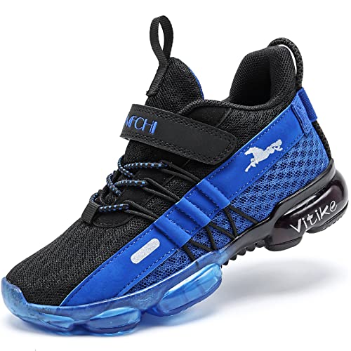 VITUOFLY Boys Sneakers Kids Running Shoes Girls Mesh Fitness Shoe Indoor Training Sneaker Lightweight Outdoor Sports Athletic Tennis for Little Kid/Big Kid Black Blue 5 Big
