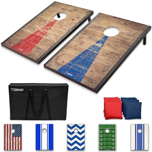 GoSports Classic Cornhole Set – Includes 8 Bean Bags, Travel Case and Game Rules (Choice of style)