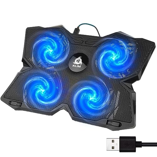 KLIM Wind Laptop Cooling Pad - More Than 500 000 Units Sold - New Version 2024 - The Most Powerful Rapid Action Cooling Fan - Laptop Stand with 4 Cooling Fans at 1200 RPM - USB Fan - PS5 PS4 - Blue