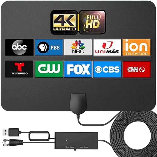 TV Antenna Indoor, HD Antenna for Smart TV and All TV,TV Antenna for Local Channels,Support 4K 1080p with Signal Booster Antenna TV Digital HD Indoor & Outdoor- 16FT Coax HDTV Cable