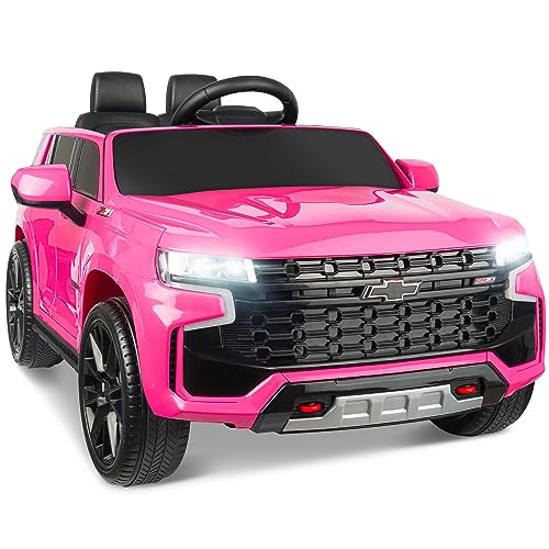 ENYOPRO Ride On Car for Kids, Licensed Chevrolet Tahoe SUV 12V7AH Battery Powered Ride On Toy Car, Kids Boys Girls Electric Car with Remote Control, LED Lights, Bluetooth Music, Horn, 3 Speeds (Pink)