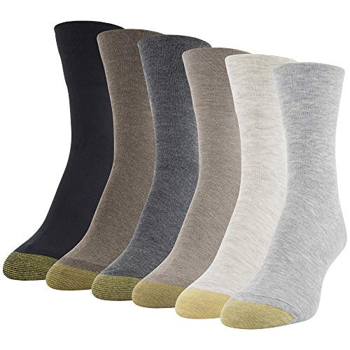 GOLDTOE Women's Ultra Soft Mid Crew Socks, 6-Pairs, Light Grey Assorted, Medium