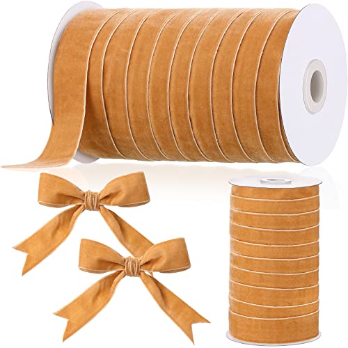 Chuangdi Christmas Ribbon Spool Red and Green Vintage Velvet Ribbons for Christmas Wreath Decoration Handmade Craft Ornaments Gift Wrapping Bow Making (Khaki,1 Inch, 30 Yard)