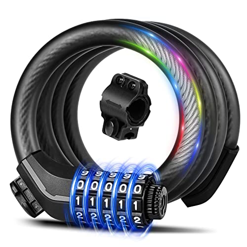 KEYSTP Bike Lock Cable, Up to 15mm Thicker Steel Cable, High Security 5-Digit Resettable Combination Bicycle Lock Anti-Theft, Scooter Lock with Mounting Bracket for Bikes and Scooters