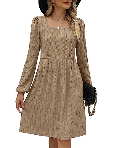 Winter Dress for Women 2023 Casual Square Neck Babydoll Dresses Cream S