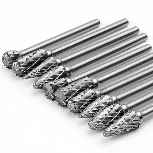 Decymis Carbide Burr Set Compatible with Dremel Rotary 1/8' Shank 10PCS Die Grinder Rotary Tool Rasp Bits Accessories for Woodworking Drilling Metal Carving Engraving Polishing