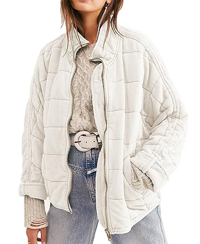 SAUKOLE Womens Double-sided Suede Quilted Jacket Full-Zip Lightweight Down Jackets Winter Bomber Coats Outwear