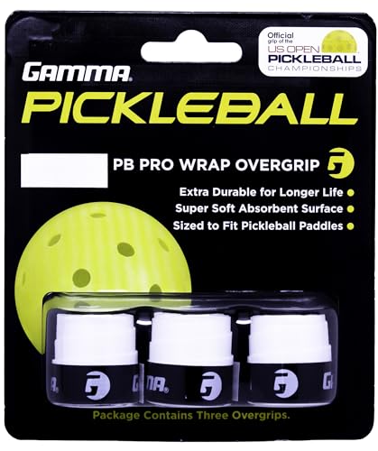 GAMMA PICKLEBALL PRO WRAP OVERGRIP, Extra Tacky, Durable, Moisture Absorbent, White, Blue