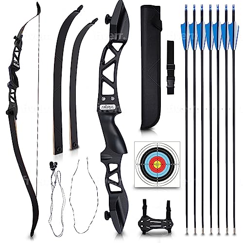 JAKUNA Recurve Bow and Arrow Archery Set for Adult & Youth Beginner 54' Bow Height 18-40 lbs with 7 Arrows, 2 Target Face, Armguard and Quiver for Outdoor Training Practice (Black)