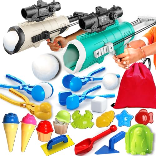 TMIXIU Snow Toys for Kids Outdoor, 19 PCS Snowball Maker Kit, Snowball Blaster Gun Launcher, Snow Ball Duck Makers, Snow Molds for Kids Adults Outdoor with Storage Bag