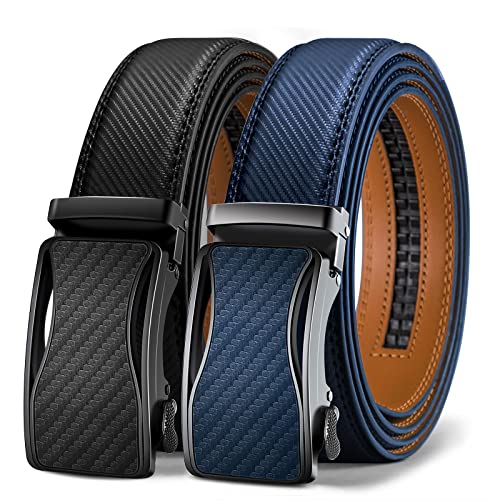 KEMISANT Mens Ratchet Belt 2 Units, Sliding Belt For Mens Dress Casual Pant Shirts Oxfords 1 3/8',Size Adjustable(Black/Blue,38'-44' Waist Adjustable)