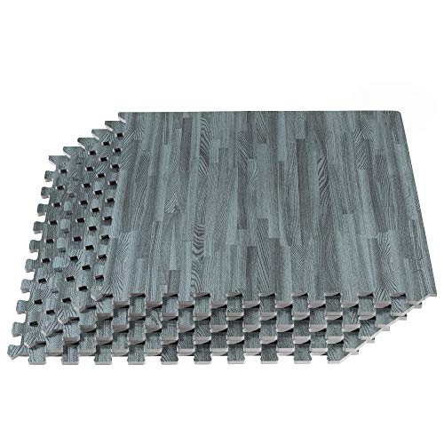 Forest Floor 3/8 Inch Thick Printed Foam Tiles, Premium Wood Grain Interlocking Foam Floor Mats, Anti-Fatigue Flooring – Stylish Flooring Solution, Slate, 48 Sq Ft