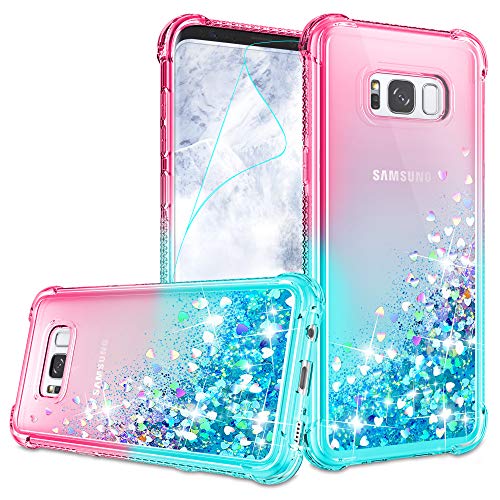 Gritup Galaxy S6 Case, Galaxy S6 Cases with HD Screen Protector for Girls Women, Cute Clear Gradient Glitter Liquid TPU Slim Phone Case for Samsung Galaxy S6 Pink/Teal