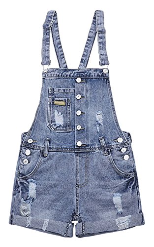 AvaCostume Womens Wash Jumper Denim Overall Shorts, M