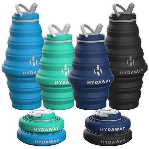HYDAWAY Collapsible Water Bottles | 17oz & 25oz Family 4-Pack I Reusable Water Bottles with Flip Top Lid for Travel and Everday Adventures