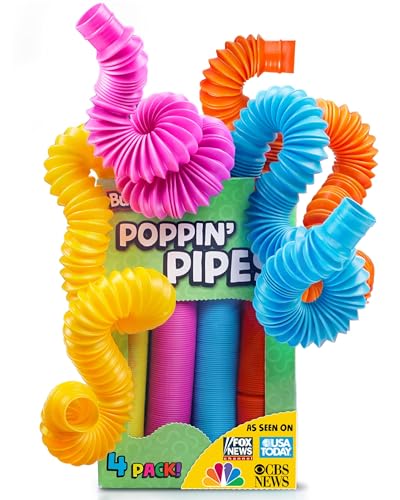 BUNMO Pop Tubes | Sensory Toys | Hours of Fun for Kids | Imaginative Play & Stimulating Creative Learning | Toddler Sensory Toys | Tons of Ways to Play | Connect, Stretch, Twist & Pop (Large 4 Pack)