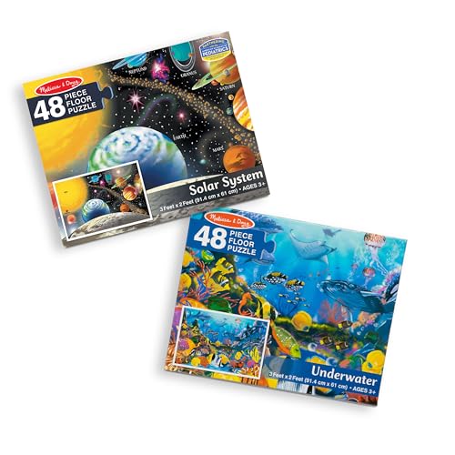 Melissa & Doug Jumbo Jigsaw Floor Puzzle Set - Solar System and Underwater (2 x 3 feet each) - Ocean Puzzles, Planet Puzzles, Educational Puzzles, Large Floor Puzzles For Kids Ages 3+
