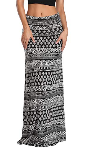 Urban CoCo Women's Stylish Spandex Comfy Fold-Over Flare Long Maxi Skirt (XL, 1)