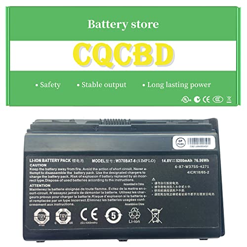 CQCQ W370BAT-8 Compatible Battery Replacement For Clevo W350ST W355ST W370ST W370SS NP7358 A522 6-87-W370S-427, 6-87-W370S-4271, 6-87-W37ES-427, 6-87-W37SS-427, W370BAT-3 Laptop(14.8V 5200mAh/76.96Wh)