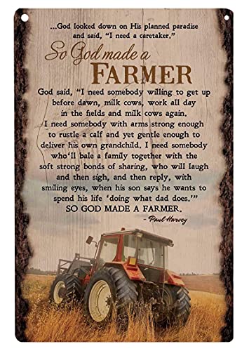 YADUE Wood Sign God Made a Farmer Full Verse Tractor Scene Rustic Wood Bark Edge Sign Wall Art 12x8inch