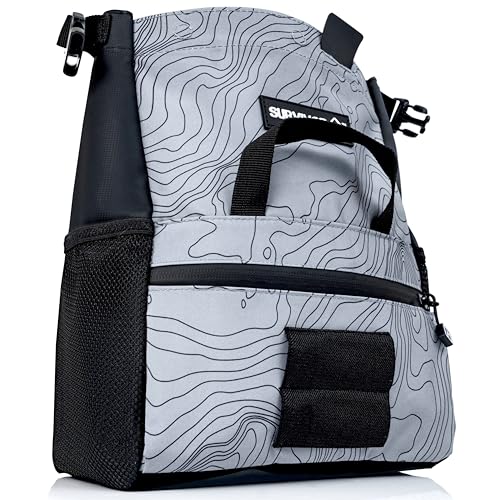SURVIVOR Chalk Bucket with Iconic Topographical Map - Large Chalk Bag for Rock Climbing & Bouldering - Chalk Bucket Bouldering, Magnetic Closure Rock Climbing Chalk Bag with 4 Pockets & Brush Holders