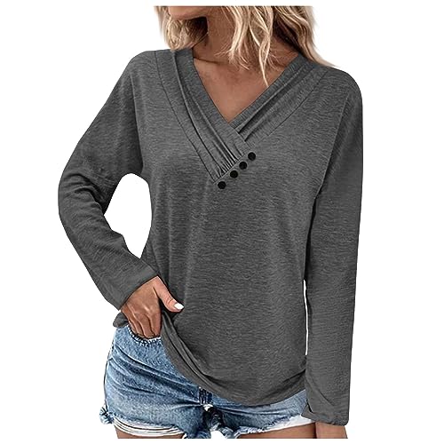 Womens Tops Dressy Casual Womens Tops Long Sleeve Black Shirt Women Boho Tops for Women Summer Long Sleeve Graphic Tees for Women Athleisure Tops for Women Cute Tops（4-Gray,X-Large）