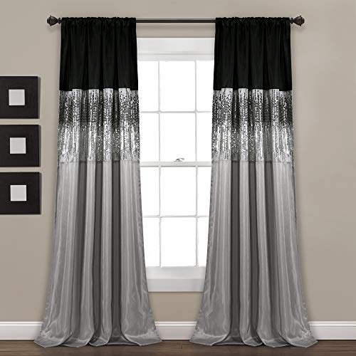 Lush Decor Night Sky Window Curtain Panel for Living, Bedroom, Dining Room (Single Curtain), 42'W x 84'L, Silver & Black