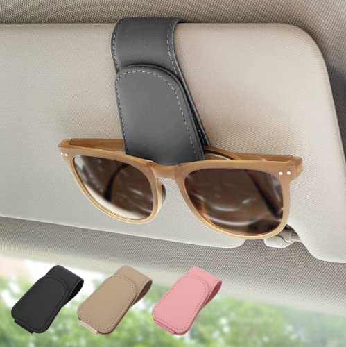 Ompellus Magnetic Leather Sunglass Holder, Eyeglass Hanger Clip for Car Sun Visor, Suitable for Different Size Eyeglasses(Gray)
