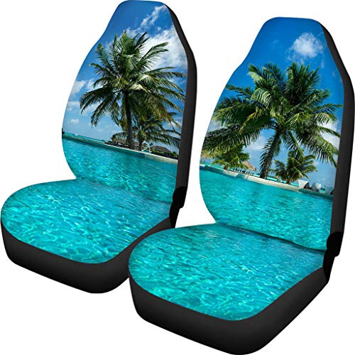 Amzbeauty Tropical Hawaiian Palm Tree Printed Front Seat Cover 2 Pcs, Universal Vehicle Seat Protector Mat Covers, Fit Most Cars, Sedan, SUV, Van Truck