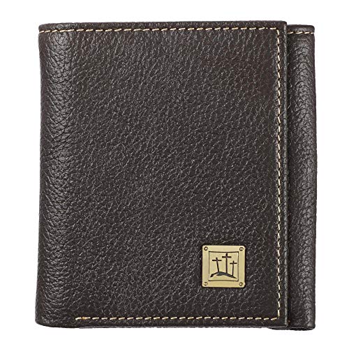 Christian Art Gifts Genuine Premium Full Grain Leather RFID Blocking Trifold Wallet for Men: Slim, Durable Quality with Brass Crosses Badge - Multi-pocket Design with Credit Card Slots, Espresso Brown
