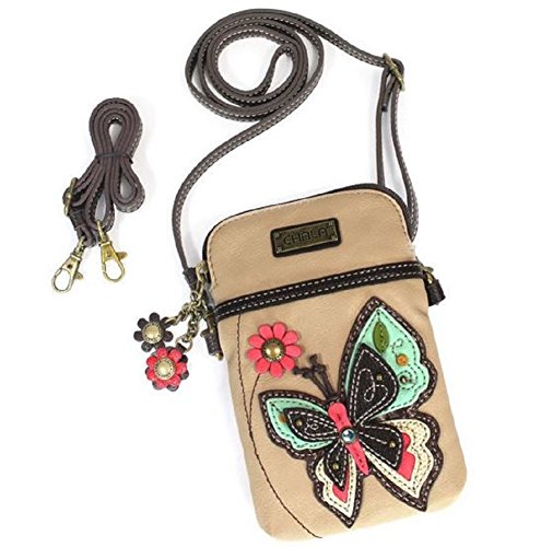 CHALA Cell Phone Crossbody Purse-Women PU Leather/Canvas Multicolor Handbag with Adjustable Strap - New Butterfly - ivory