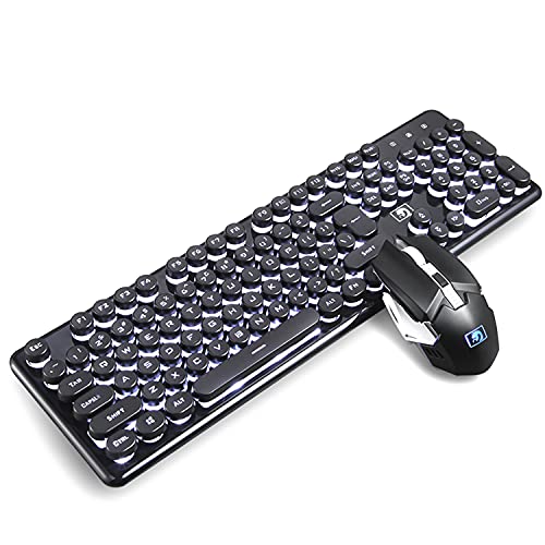 FELICON Rechargeable 2.4G Wireless Keyboard and Mouse Combo Suspended Keycap Mechanical Feel Backlit Gaming Keyboard & Mouse Adjustable Breathing Lamp for Laptop Computer and Mac (Black & white light)