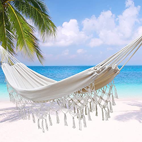 ZGLCC Cotton Hammocks-Large Brazilian Tassel Portable Boho Handmade Hammock Hanging Swing-2 Person Double Hammock for Indoor,Outdoor Wedding or Camping Gifts Heavy Duty Hamaca Hold Up to 550lbs…