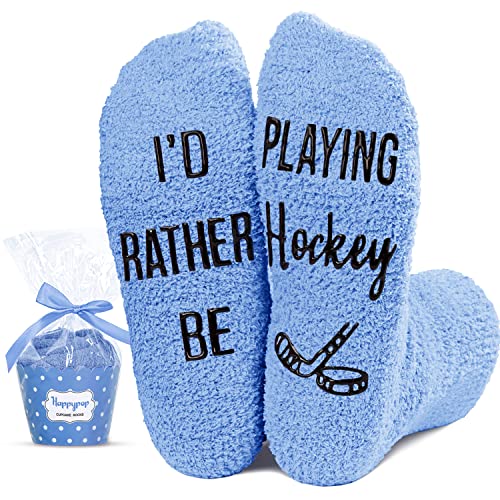 HAPPYPOP Unisex Fuzzy Socks Hockey Socks Hockey Skate Socks Funny Hockey Socks Hockey Gifts Ice Hockey Gifts Hockey Coach Gifts Hockey Player Gifts