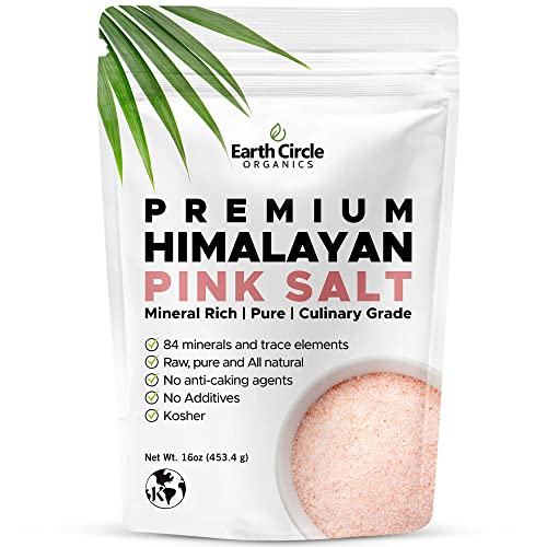 Earth Circle Organics Premium Himalayan Unrefined Pink Fine Grain Salt, No Anti-Caking Agents, Pure Culinary Grade - Kosher, Nutrient and Mineral Dense, 1 pound